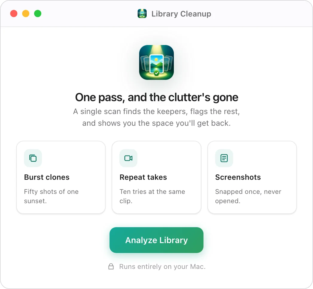 Library Cleanup home screen, ready to analyze your library